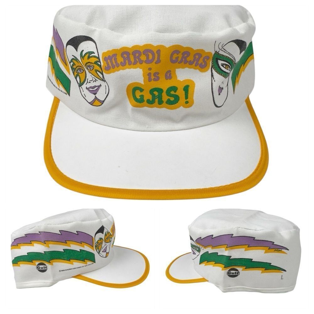 Vintage Mardi Gras 2 Stripe Painters Hat NOLA 80s 90s New Orleans Streetwear